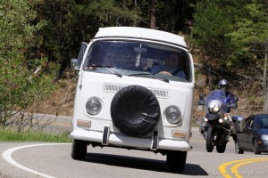 Action shot driving the Dragon in our vintage Campervan