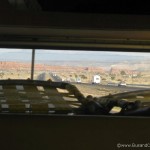 View out the back of the Van - Long straight road this route 66