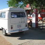 Vintage gas pumps and a VW Camper