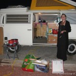 Volkswagen Campervan and cooking a meal