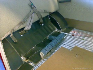 VW Soundproofing absorber glued over sound damper under Campervan rear seat