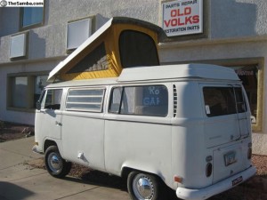 Pop top in position on Bay Window Camper