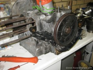 Front pulley in place on our campervan engine